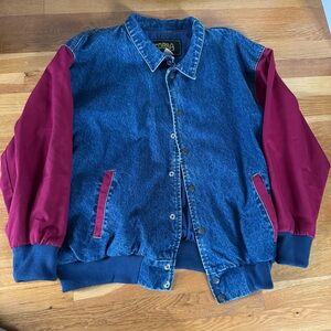 Cobra Denim Bomber Jacket with Red Sleeves